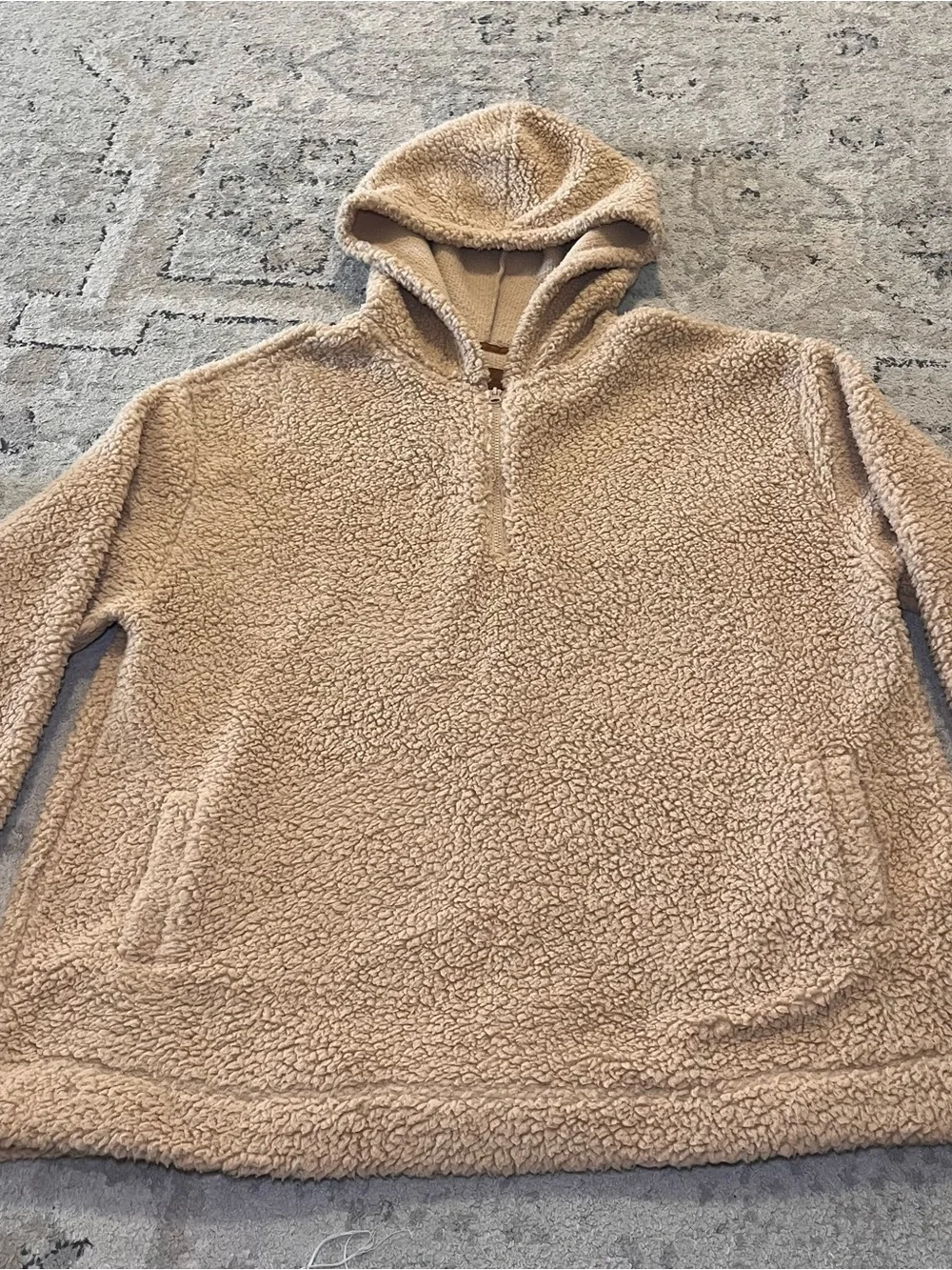 Koolaburra by UGG oversized Hooded Sherpa Pullover Sweater Tan Women 2X 1/4‎ Zip